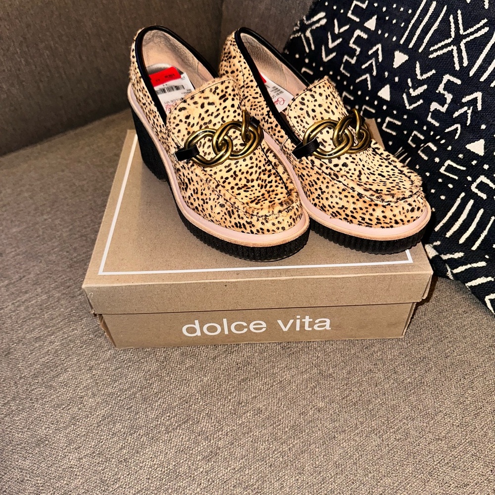 Dolce Vita Leopard Print Chain Loafers